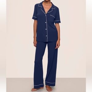 eberjey Gisele TENCEL™ Modal Short Sleeve & Pant PJ Set L Navy